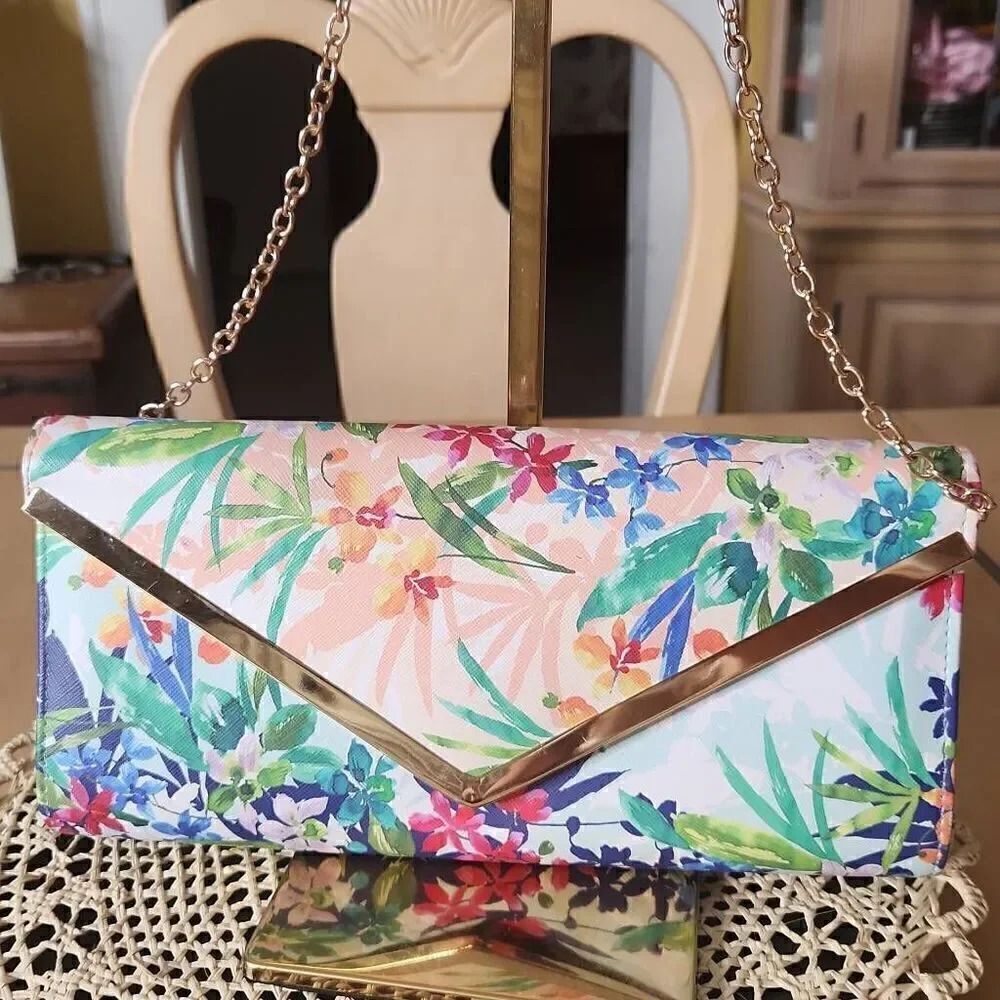 Aldo floral envelope clutch with gold chain